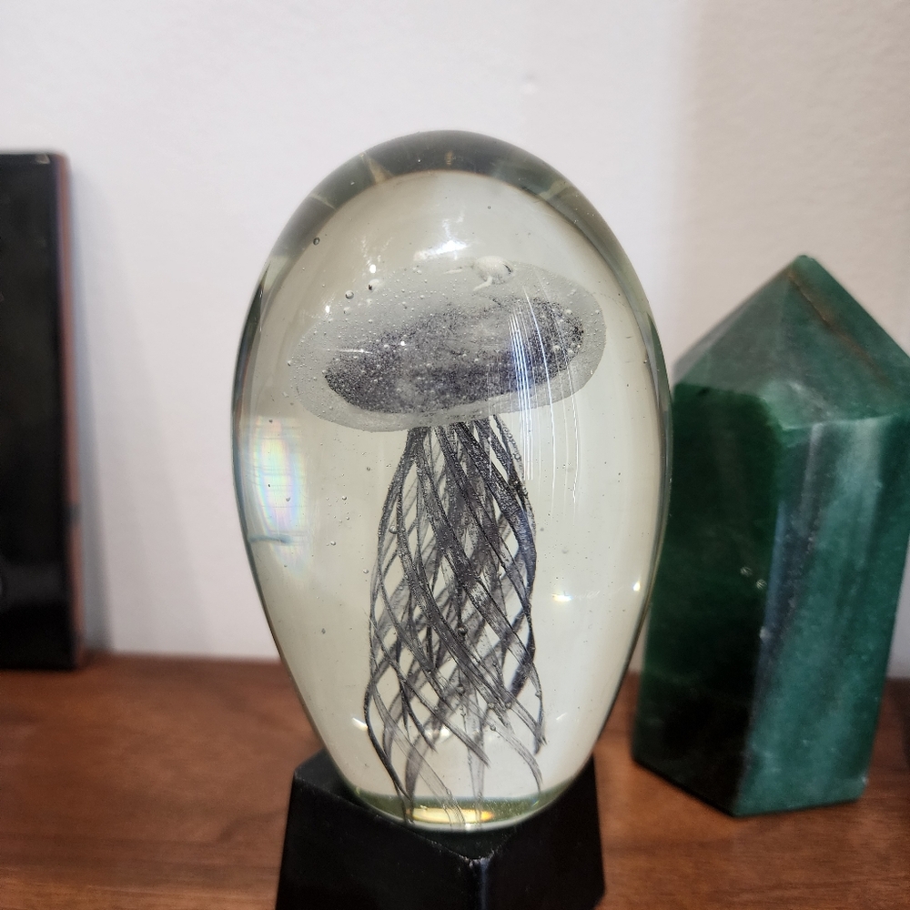 Purple Jellyfish Glass Murano Paperweight Stand Figurine